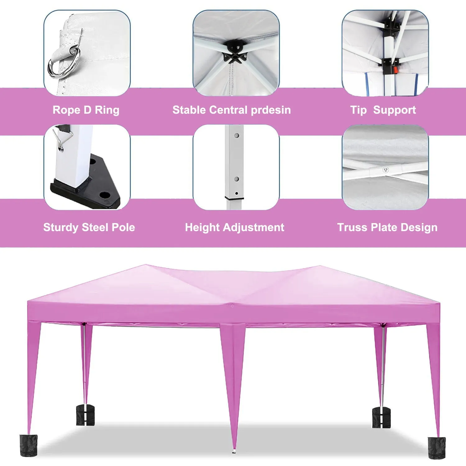 10'X20' Ez Pop Up Canopy Outdoor Portable Party Folding Tent With 6 Removable Sidewalls   Carry Bag   4 Pieces Weight Bag