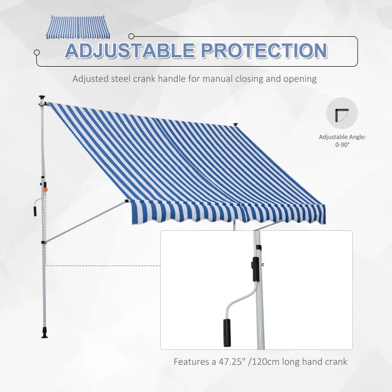 10x5ft Manual Retractable Patio Awning - Blue