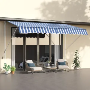 10x5ft Manual Retractable Patio Awning - Blue