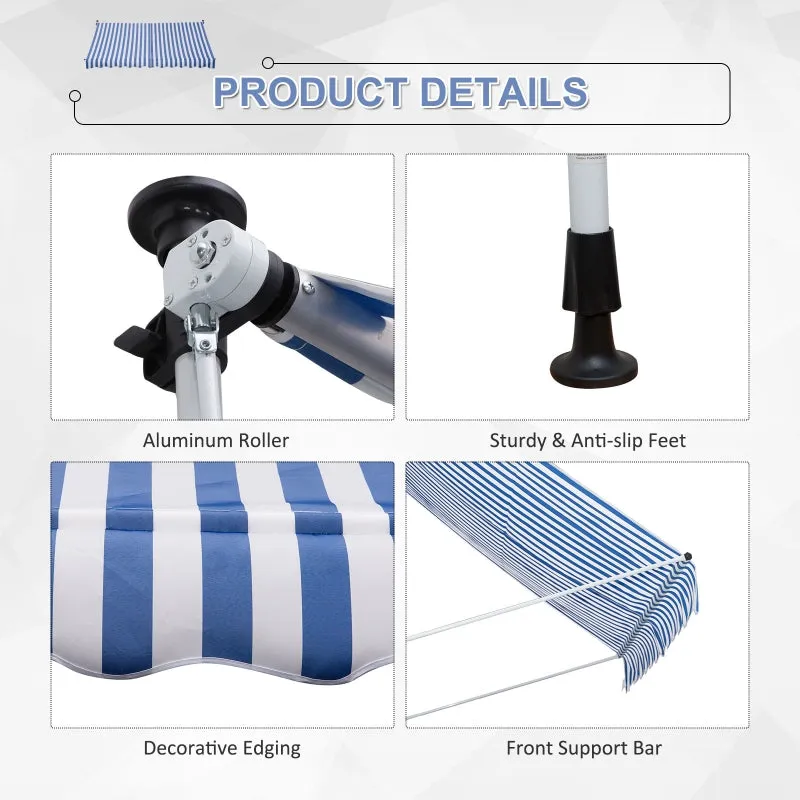 10x5ft Manual Retractable Patio Awning - Blue