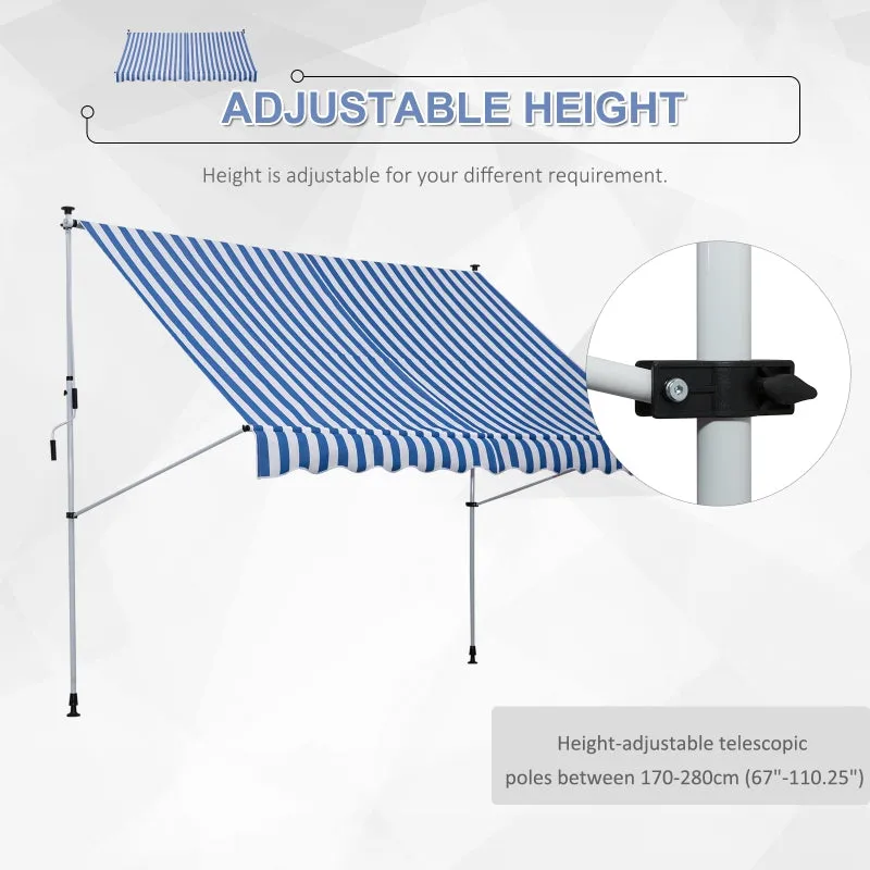 10x5ft Manual Retractable Patio Awning - Blue