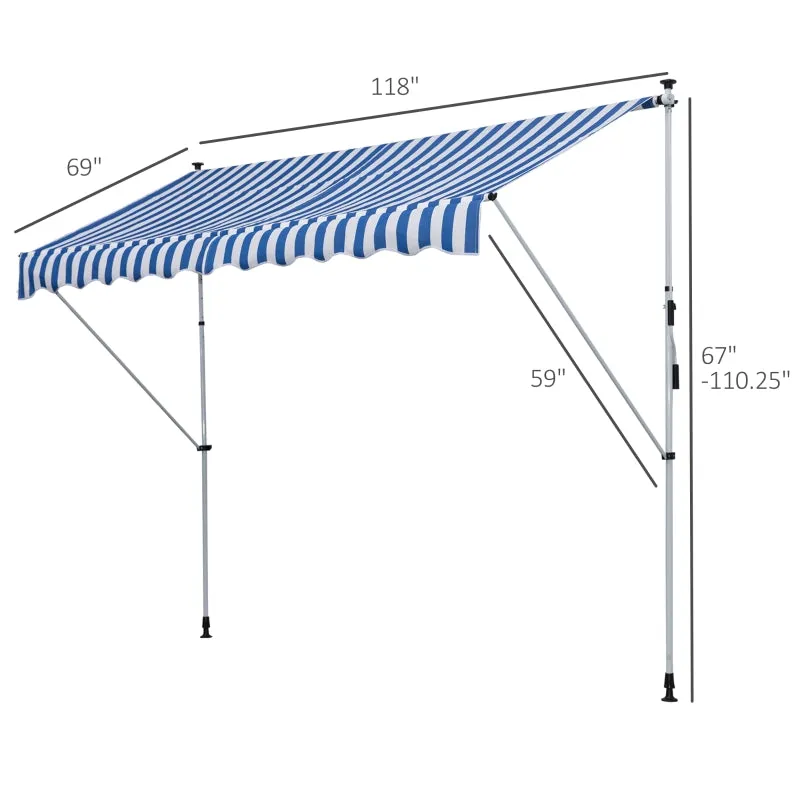 10x5ft Manual Retractable Patio Awning - Blue