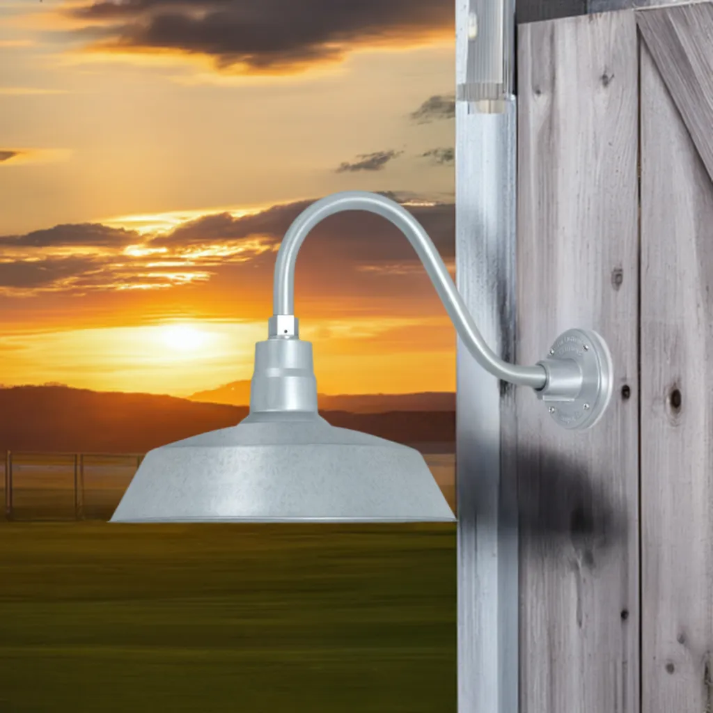 14" Galvanized RLM Barn Light Shade With Gooseneck Arm
