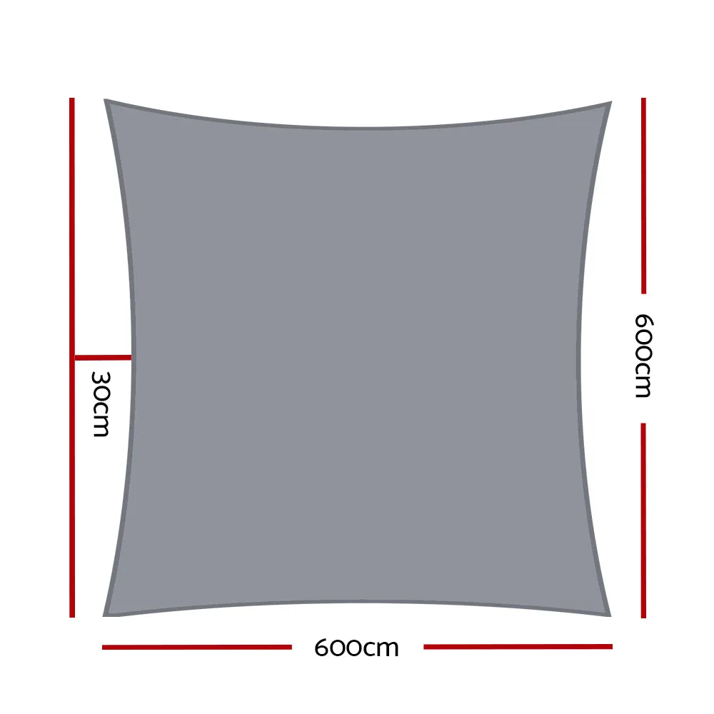 280GSM Shadecloth Canopy Shade Sail Shade Cloth Square Grey 6 x 6m