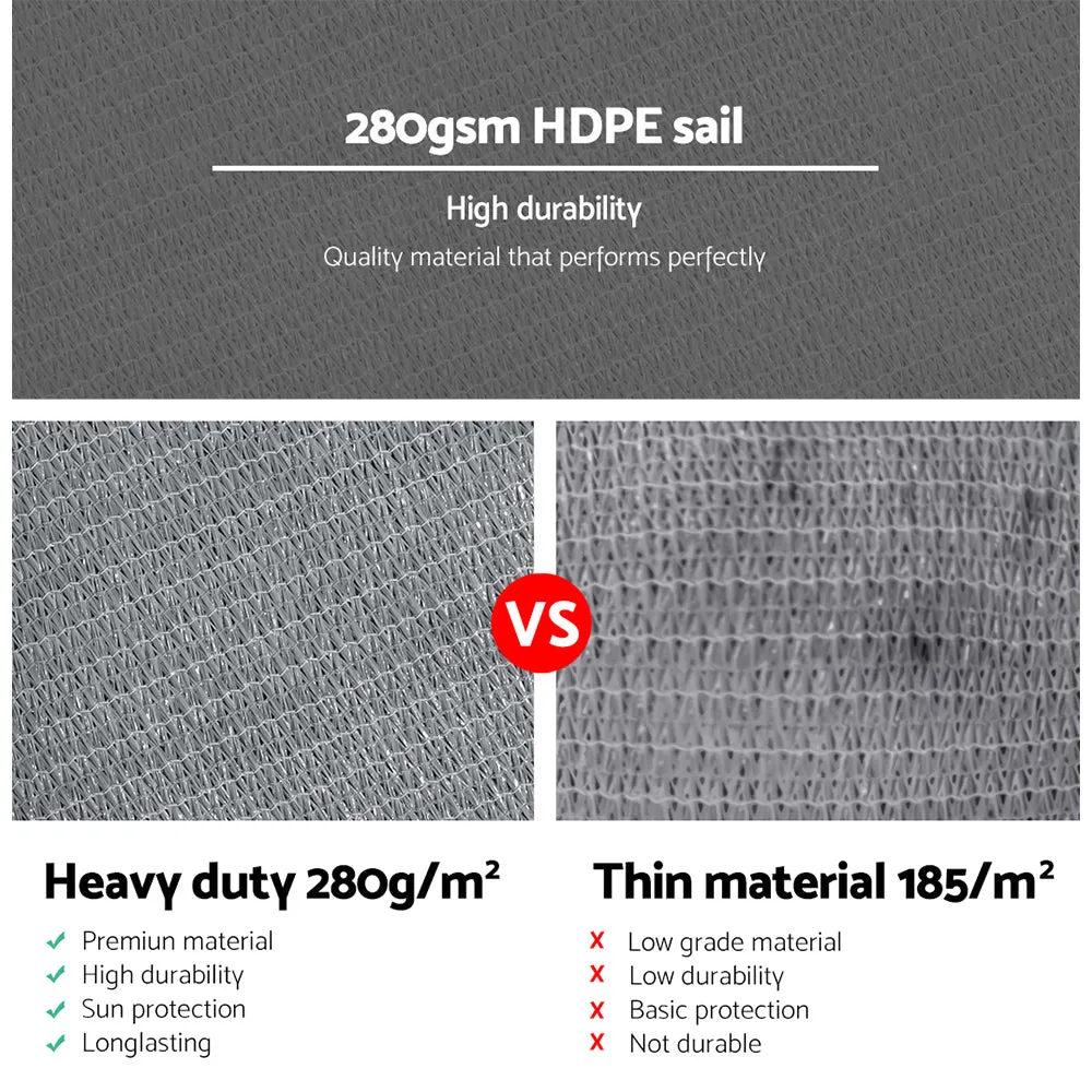 280GSM Shadecloth Canopy Shade Sail Shade Cloth Square Grey 6 x 6m