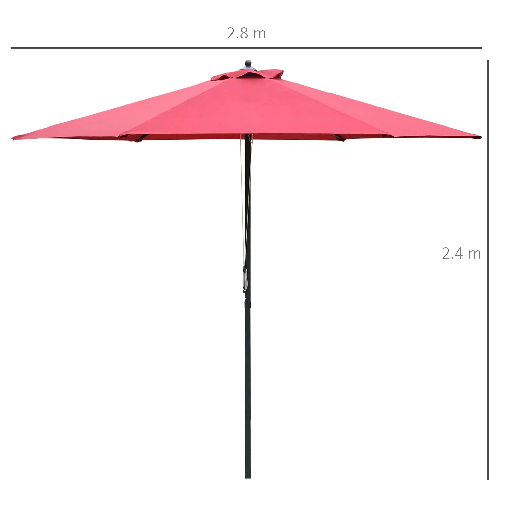 2.8m Patio Parasols Umbrellas Outdoor 6 Ribs Sunshade Canopy Manual Push Garden Backyard Furniture, Wine Red