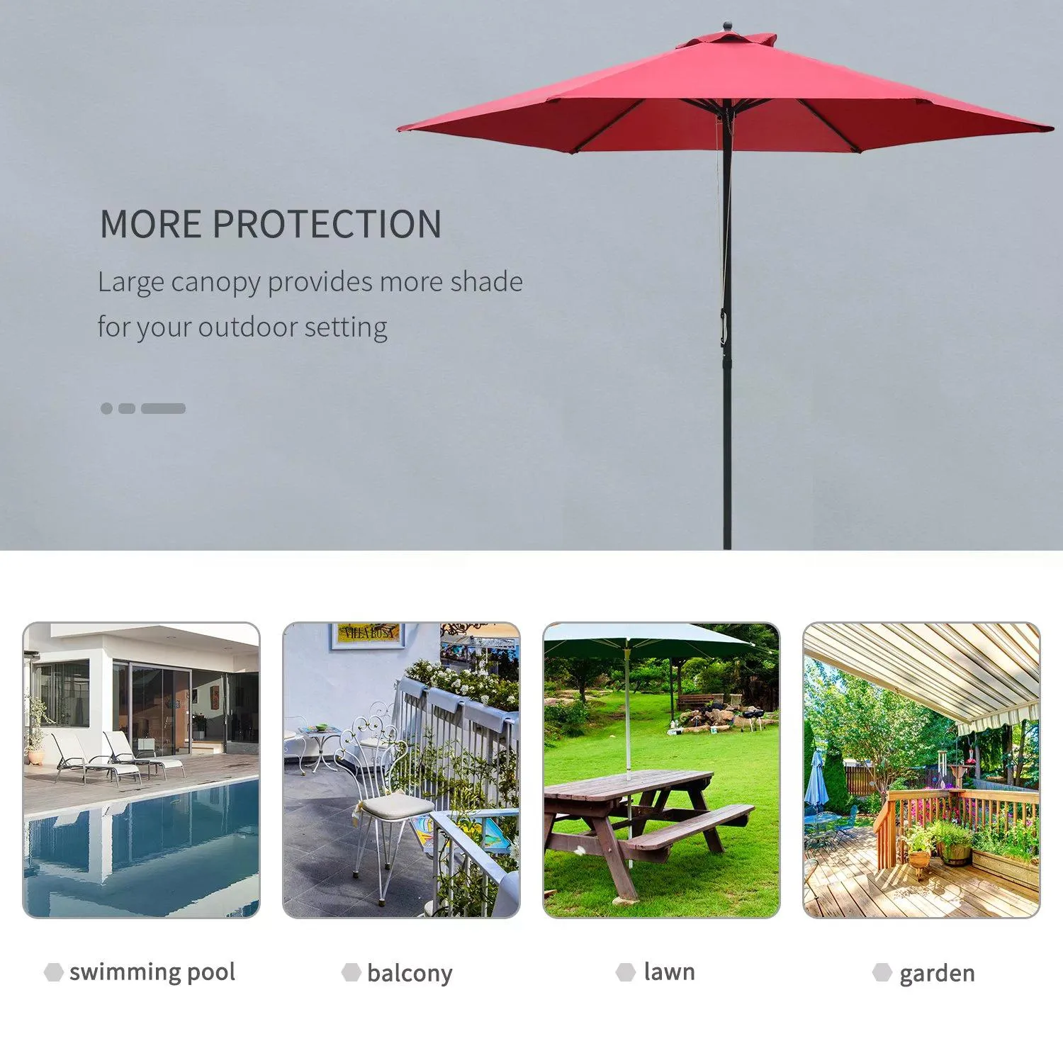2.8m Patio Parasols Umbrellas Outdoor 6 Ribs Sunshade Canopy Manual Push Garden Backyard Furniture, Wine Red
