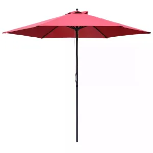2.8m Patio Parasols Umbrellas Outdoor 6 Ribs Sunshade Canopy Manual Push Garden Backyard Furniture, Wine Red