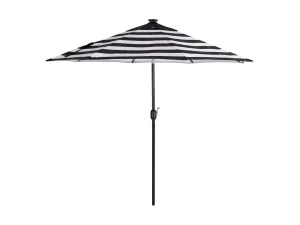 9ft Striped White And Black Patio Umbrella with Lights