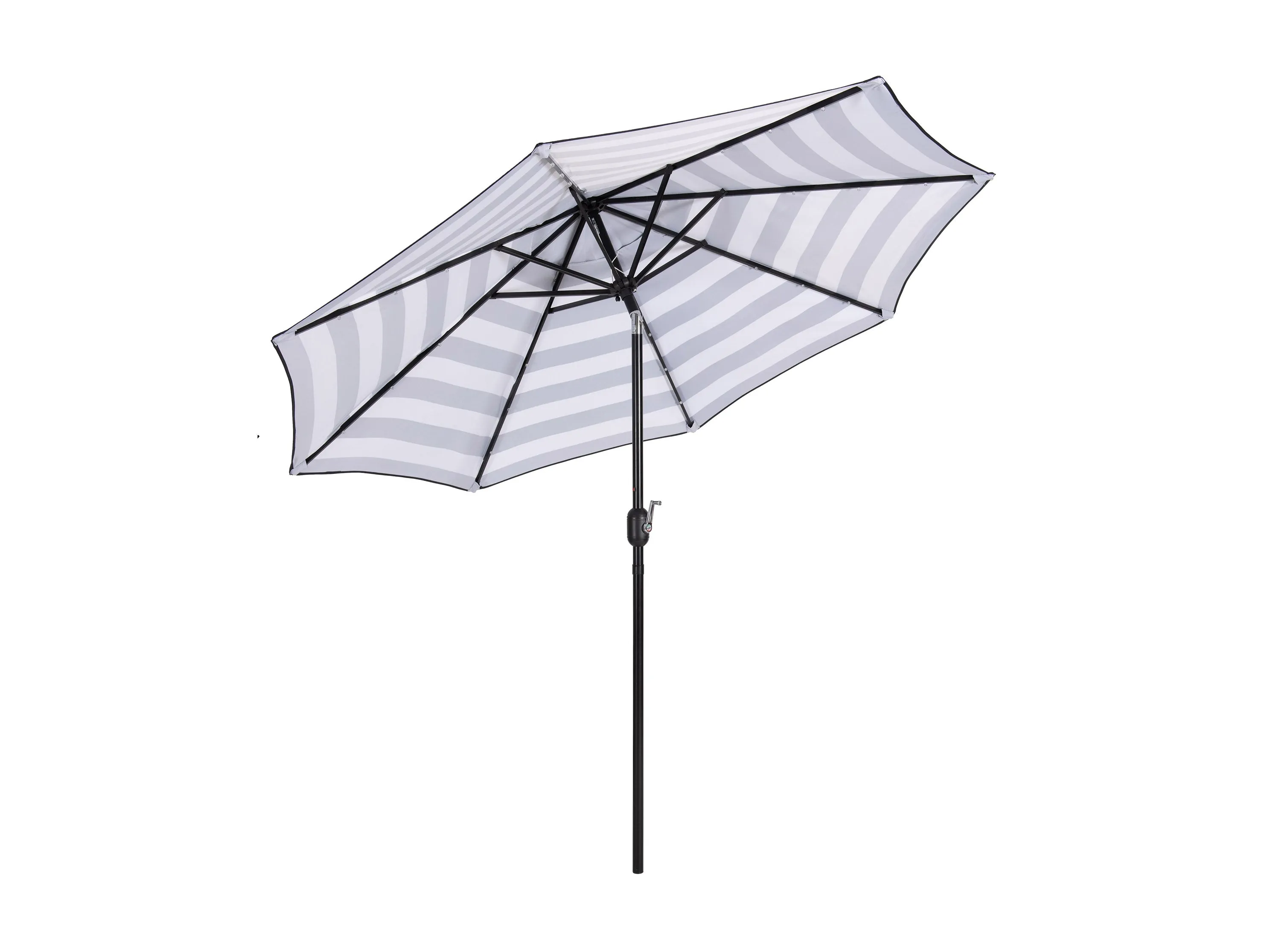 9ft Striped White And Black Patio Umbrella with Lights