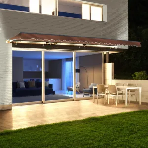 Aleko Half Cassette Motorized Retractable LED Luxury Patio Awning - 10 x 8 Feet - Brown