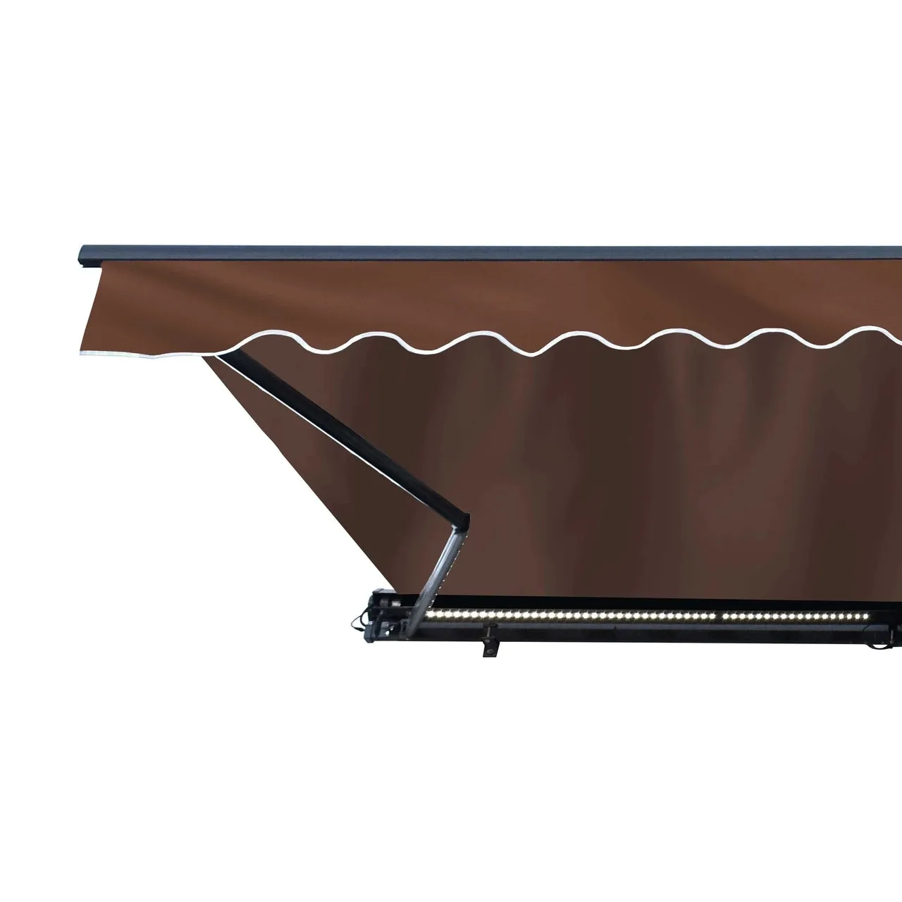 Aleko Half Cassette Motorized Retractable LED Luxury Patio Awning - 10 x 8 Feet - Brown