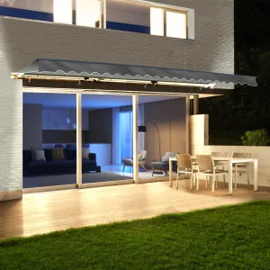 Aleko Half Cassette Motorized Retractable LED Luxury Patio Awning - 12 x 10 Feet - Gray