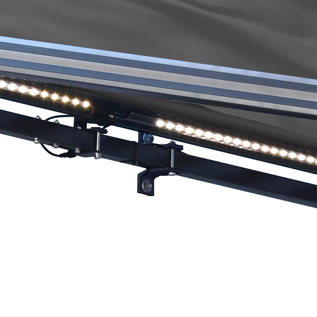 Aleko Half Cassette Motorized Retractable LED Luxury Patio Awning - 12 x 10 Feet - Gray