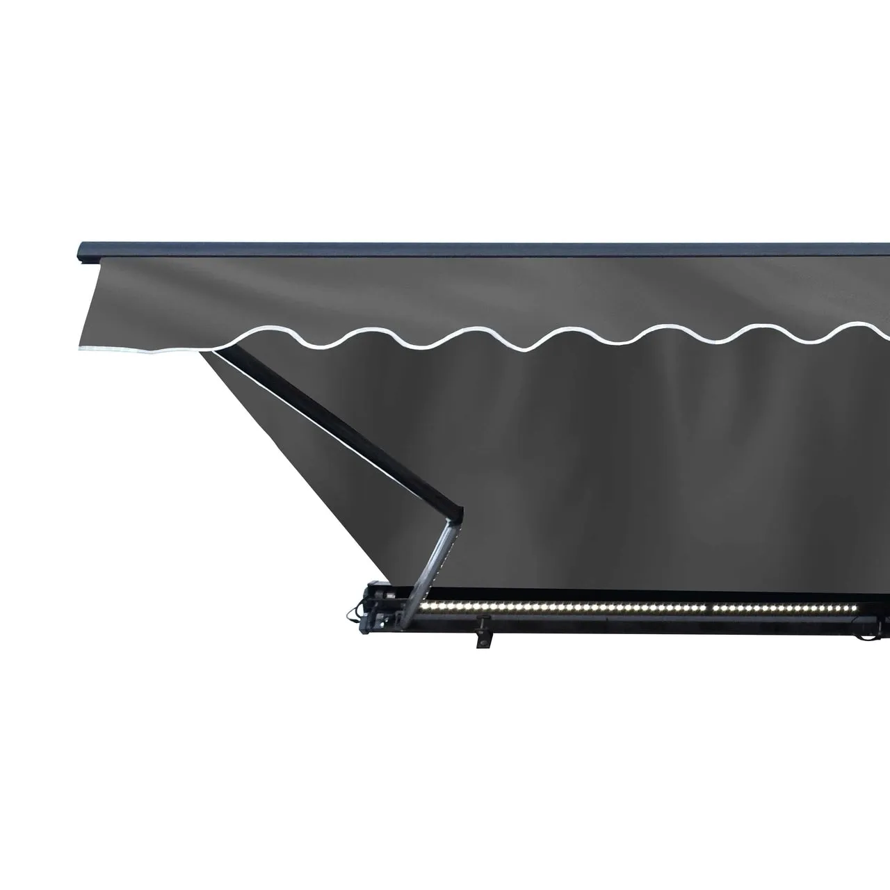 Aleko Half Cassette Motorized Retractable LED Luxury Patio Awning - 12 x 10 Feet - Gray