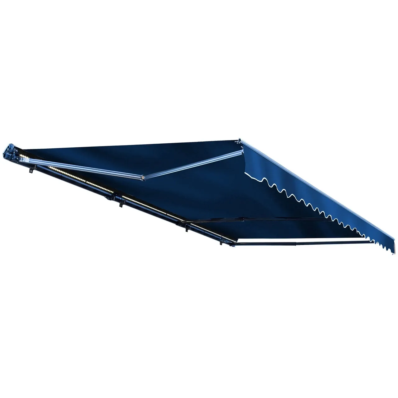 Aleko Half Cassette Motorized Retractable LED Luxury Patio Awning - 16 x 10 Feet - Blue