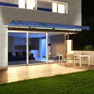 Aleko Half Cassette Motorized Retractable LED Luxury Patio Awning - 16 x 10 Feet - Blue