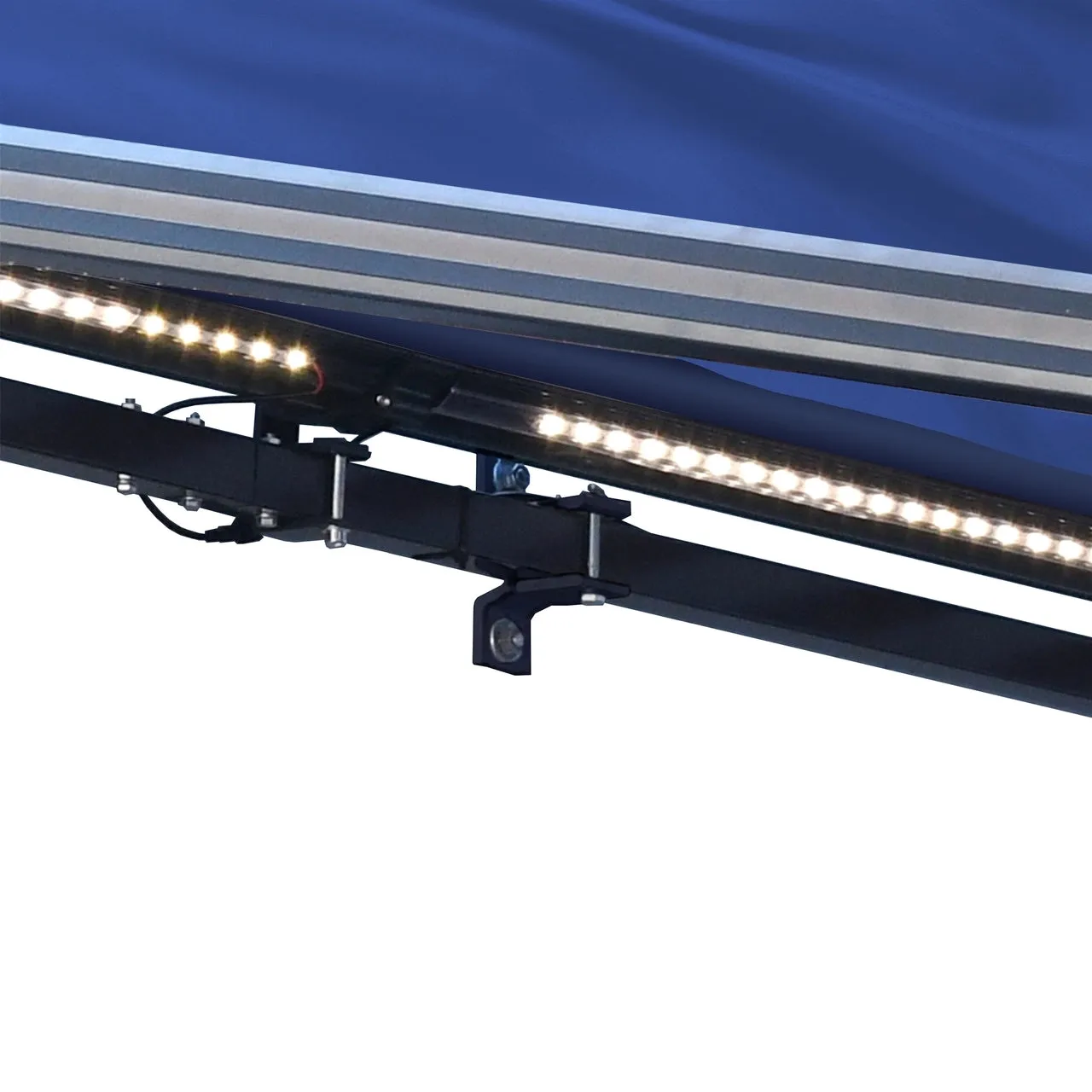 Aleko Half Cassette Motorized Retractable LED Luxury Patio Awning - 16 x 10 Feet - Blue