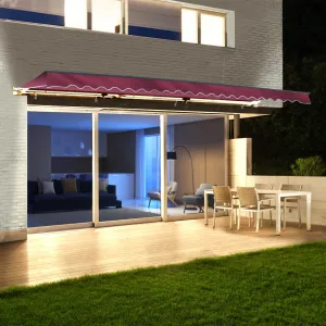 Aleko Half Cassette Motorized Retractable LED Luxury Patio Awning - 16 x 10 Feet - Burgundy