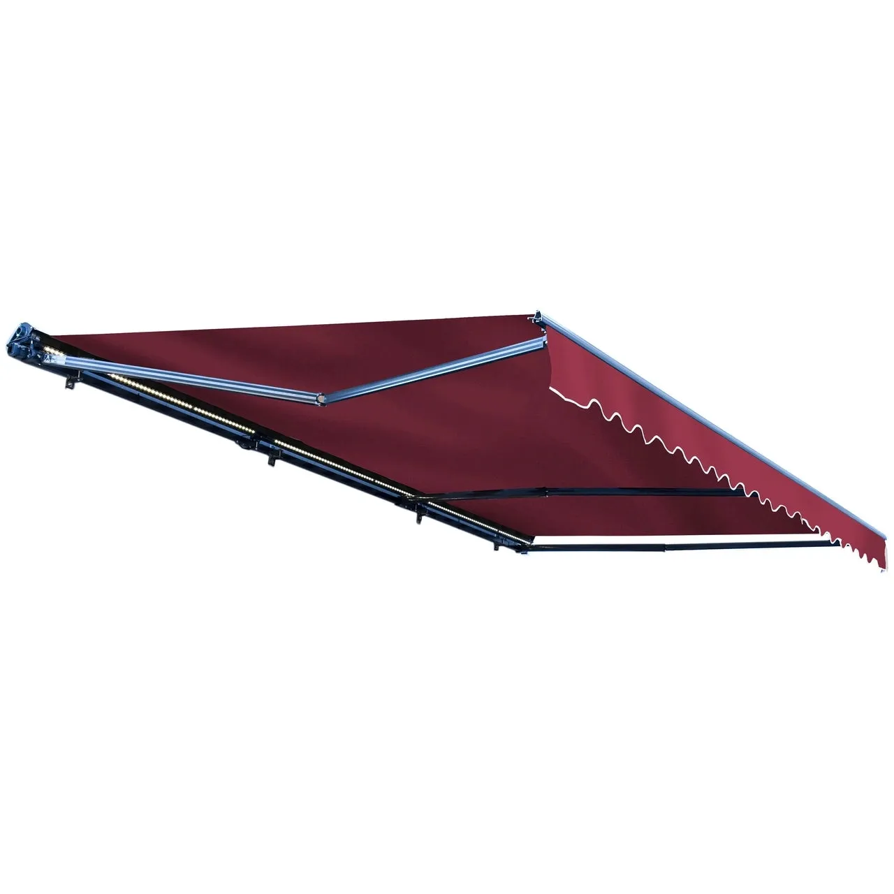 Aleko Half Cassette Motorized Retractable LED Luxury Patio Awning - 16 x 10 Feet - Burgundy