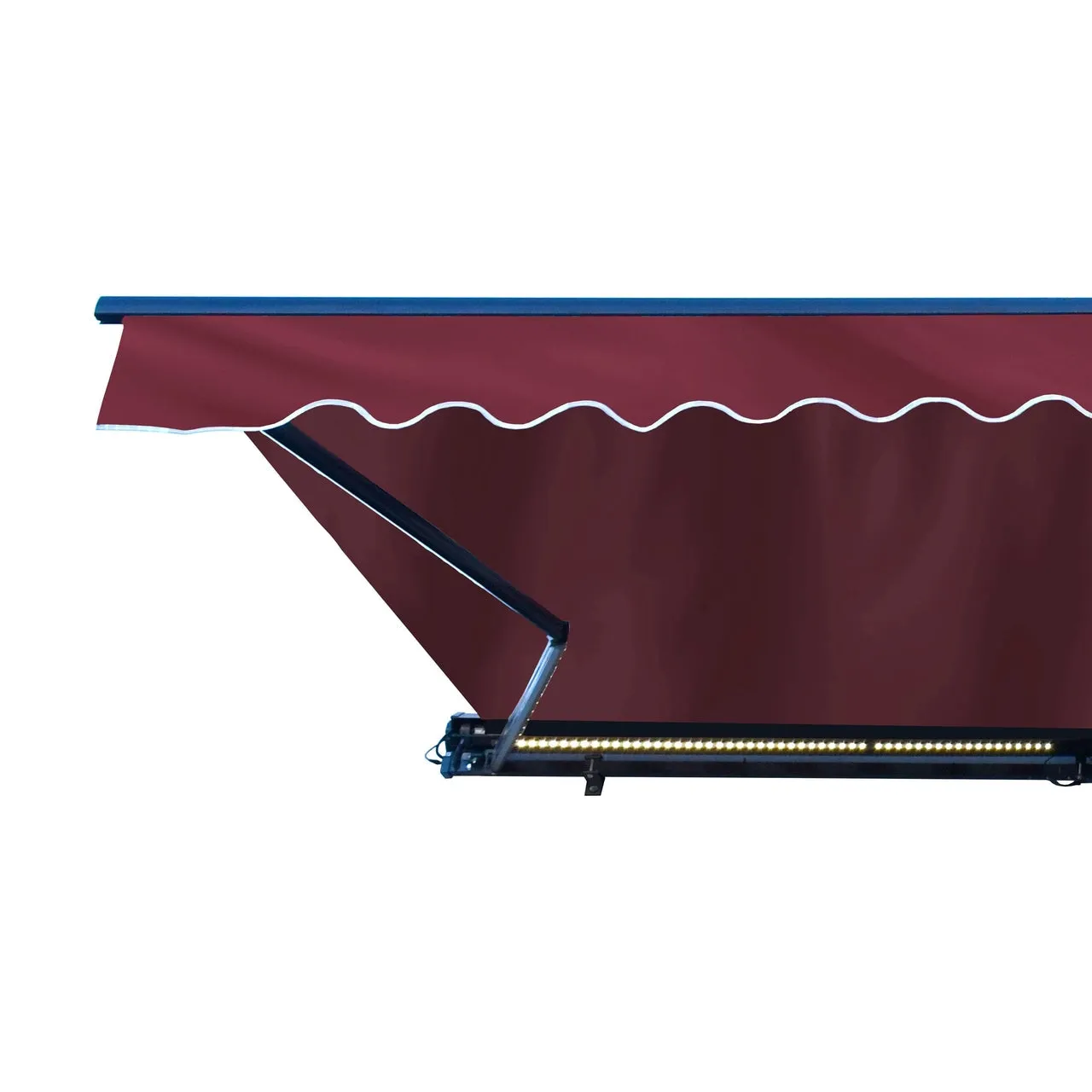Aleko Half Cassette Motorized Retractable LED Luxury Patio Awning - 16 x 10 Feet - Burgundy