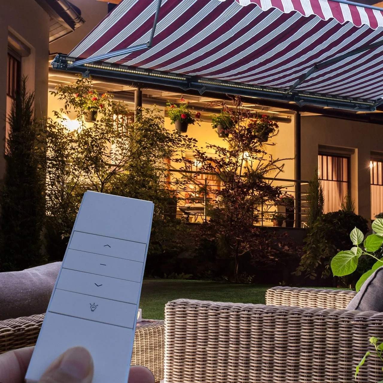 Aleko Half Cassette Motorized Retractable LED Luxury Patio Awning - 16 x 10 Feet - Burgundy