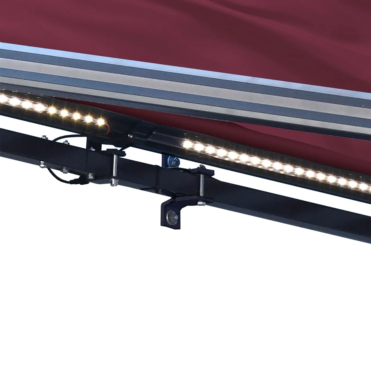 Aleko Half Cassette Motorized Retractable LED Luxury Patio Awning - 16 x 10 Feet - Burgundy