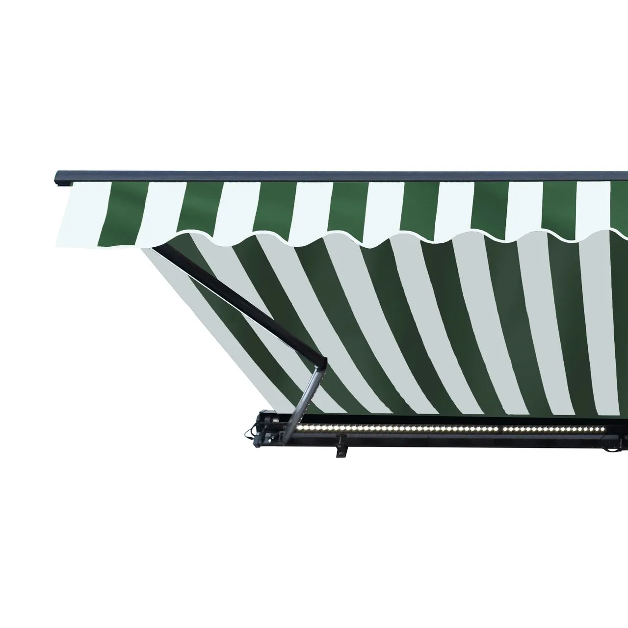 Aleko Half Cassette Motorized Retractable LED Luxury Patio Awning - 16 x 10 Feet - Green and White Stripes