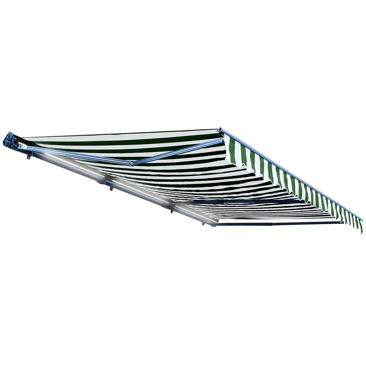 Aleko Half Cassette Motorized Retractable LED Luxury Patio Awning - 16 x 10 Feet - Green and White Stripes