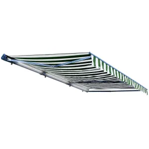 Aleko Half Cassette Motorized Retractable LED Luxury Patio Awning - 16 x 10 Feet - Green and White Stripes