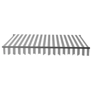 Aleko Motorized Retractable Black Frame Patio Awning 20 x 10 Feet - Gray and White Stripes