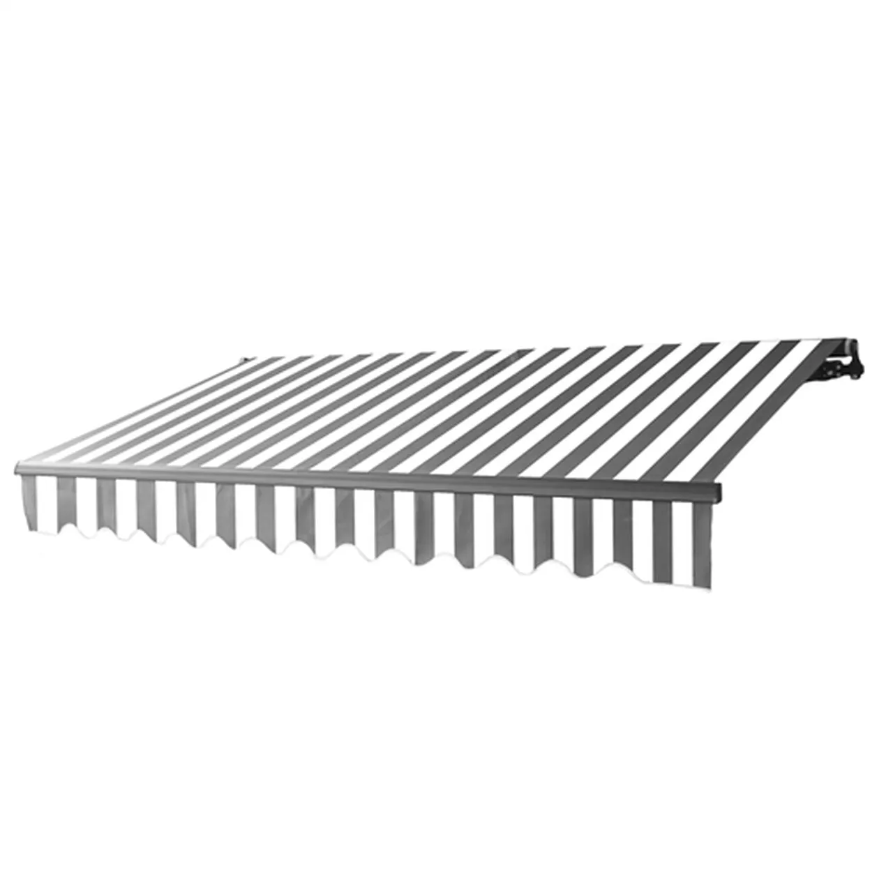 Aleko Motorized Retractable Black Frame Patio Awning 20 x 10 Feet - Gray and White Stripes