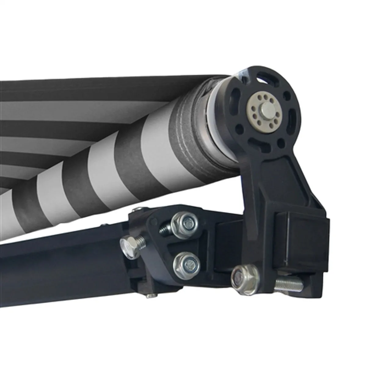 Aleko Motorized Retractable Black Frame Patio Awning 20 x 10 Feet - Gray and White Stripes