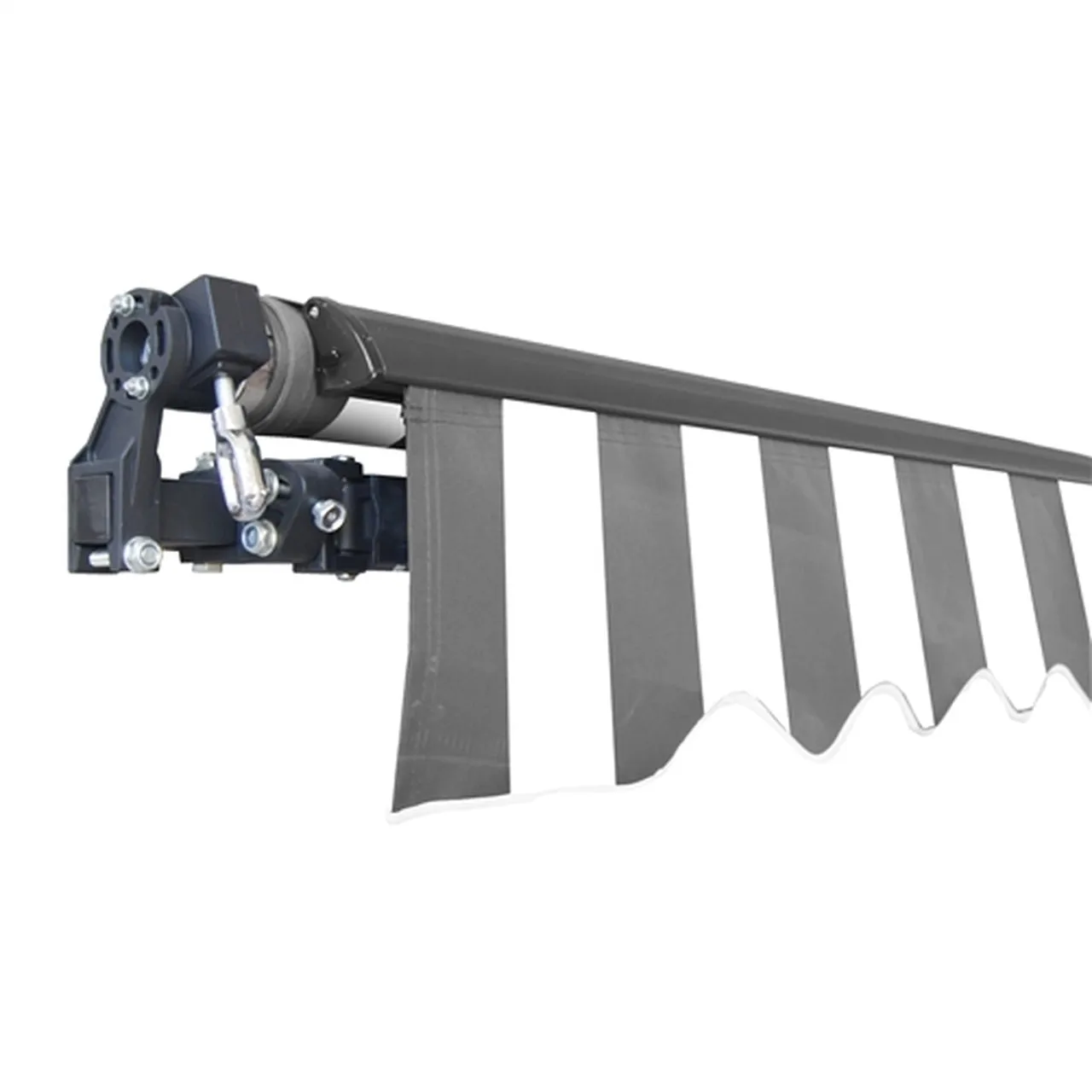 Aleko Motorized Retractable Black Frame Patio Awning 20 x 10 Feet - Gray and White Stripes