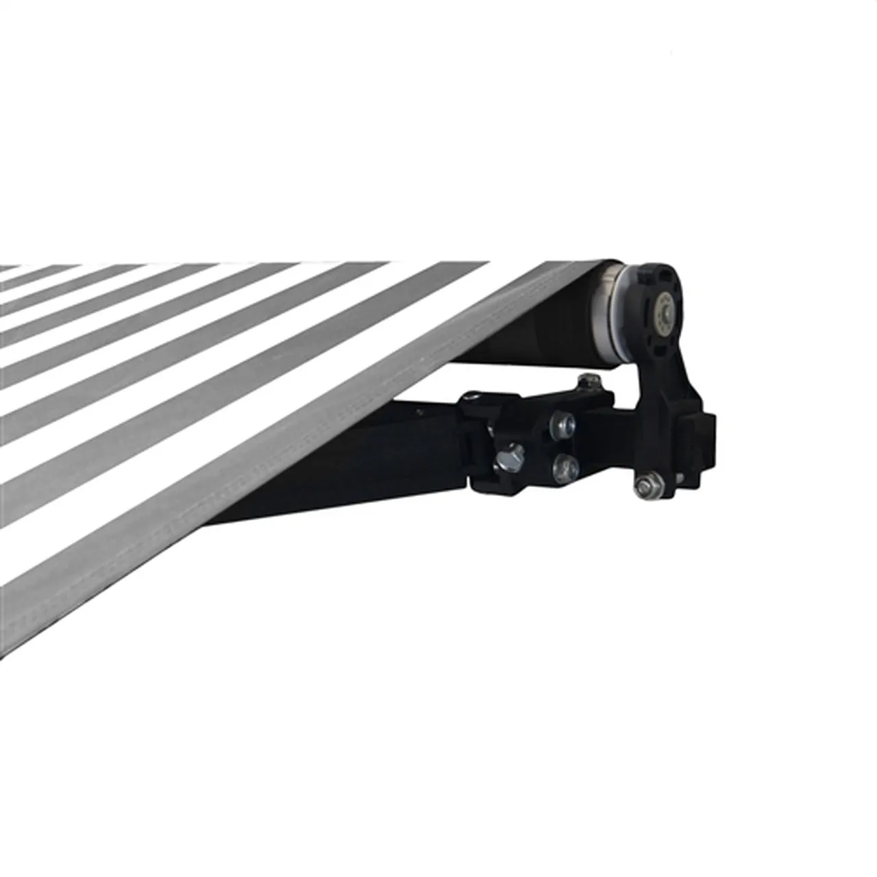 Aleko Motorized Retractable Black Frame Patio Awning 20 x 10 Feet - Gray and White Stripes