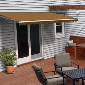 Aleko Motorized Retractable White Frame Patio Awning - 10 x 8 Feet - Sand