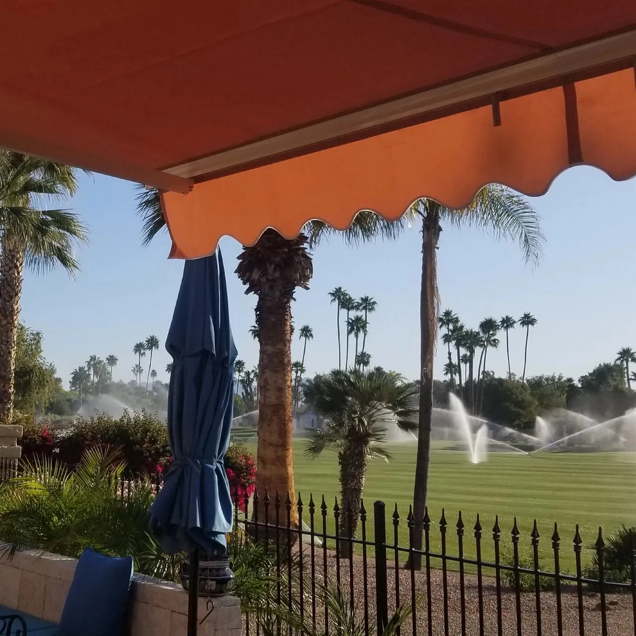 Aleko Motorized Retractable White Frame Patio Awning - 10 x 8 Feet - Sand