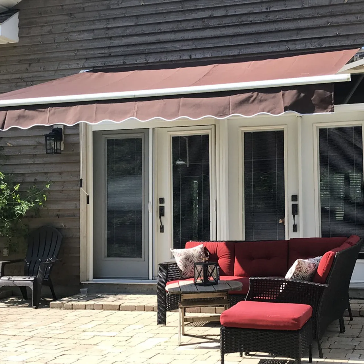 Aleko Motorized Retractable White Frame Patio Awning 12 x 10 Feet - Brown