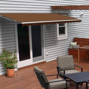 Aleko Motorized Retractable White Frame Patio Awning 12 x 10 Feet - Brown