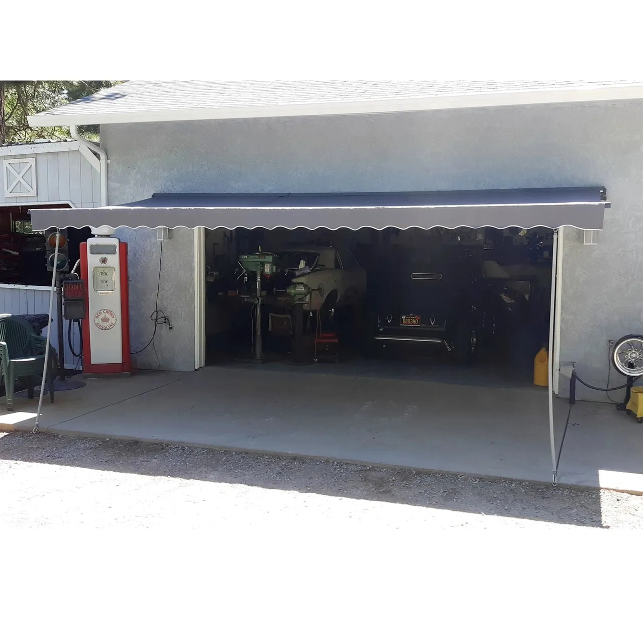 Aleko Motorized Retractable White Frame Patio Awning - 16 x 10 Feet - Gray