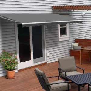 Aleko Motorized Retractable White Frame Patio Awning - 16 x 10 Feet - Gray