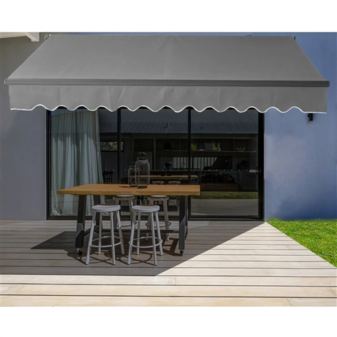 Aleko Retractable Black Frame Patio Awning 10 x 8 Feet - Gray