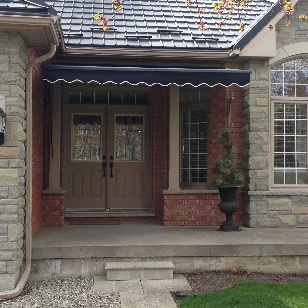 Aleko Retractable Black Frame Patio Awning 12 x 10 Feet - Black