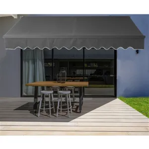 Aleko Retractable Black Frame Patio Awning 12 x 10 Feet - Black
