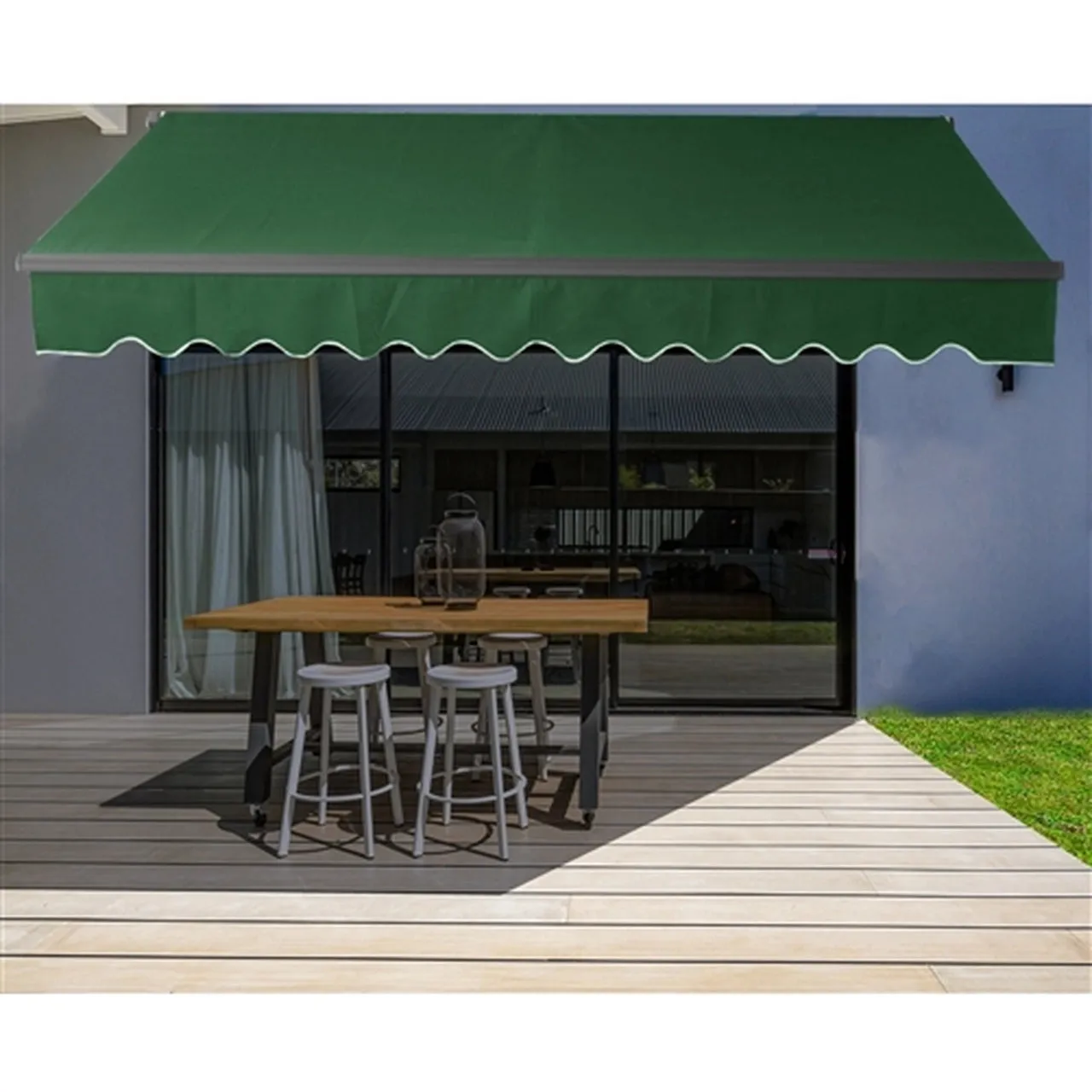 Aleko Retractable Black Frame Patio Awning 12 x 10 Feet - Green