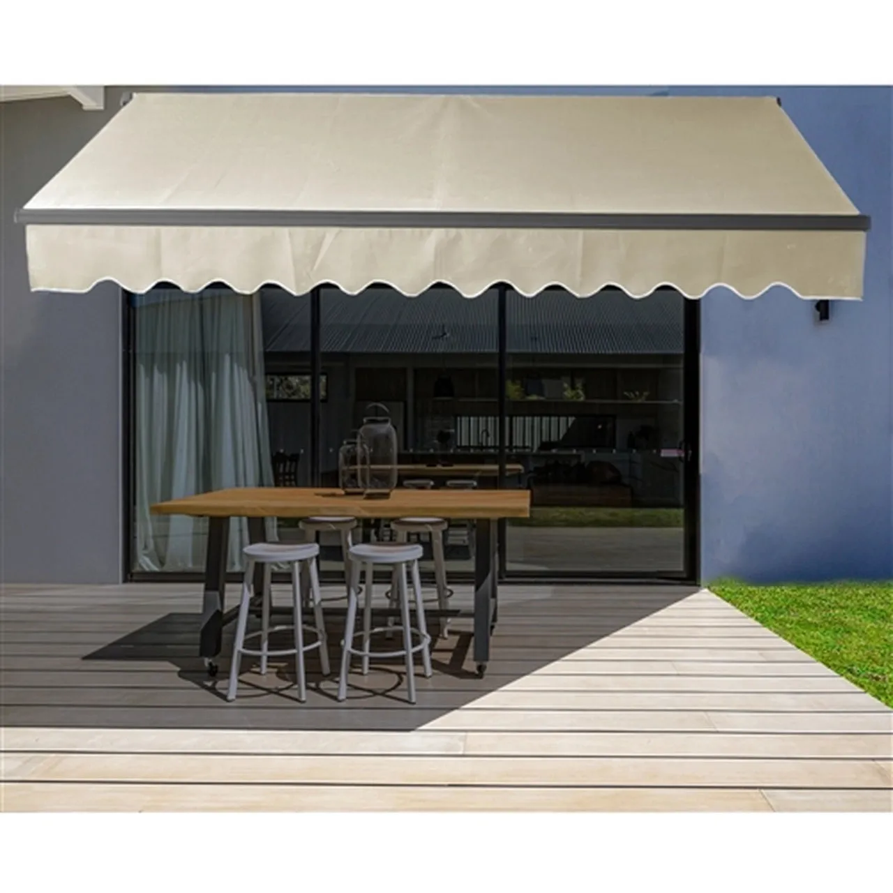 Aleko Retractable Black Frame Patio Awning 13 x 10 Feet - Ivory