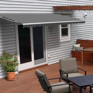 Aleko Retractable White Frame Patio Awning - 13 x 10 Feet - Gray