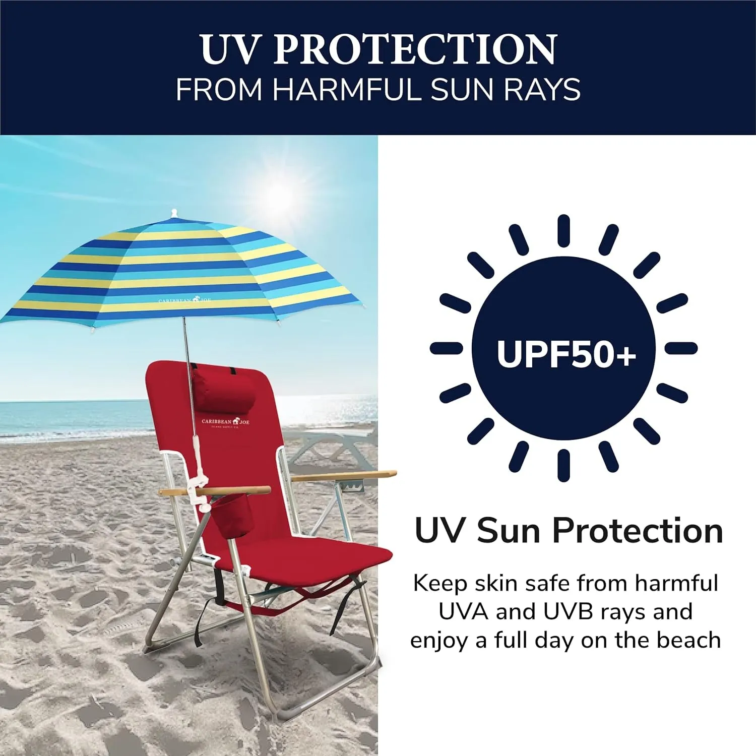 Caribbean Joe Beach Umbrella for Chair, Adjustable and Universal Clamp on Beach Umbrella with UV Protection, 48 Inch Arc
