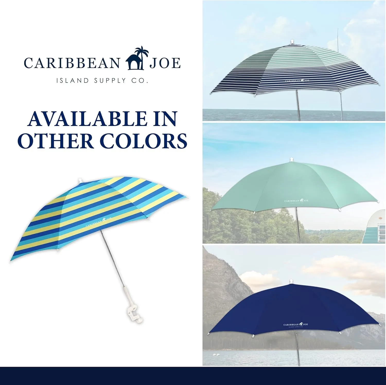 Caribbean Joe Beach Umbrella for Chair, Adjustable and Universal Clamp on Beach Umbrella with UV Protection, 48 Inch Arc