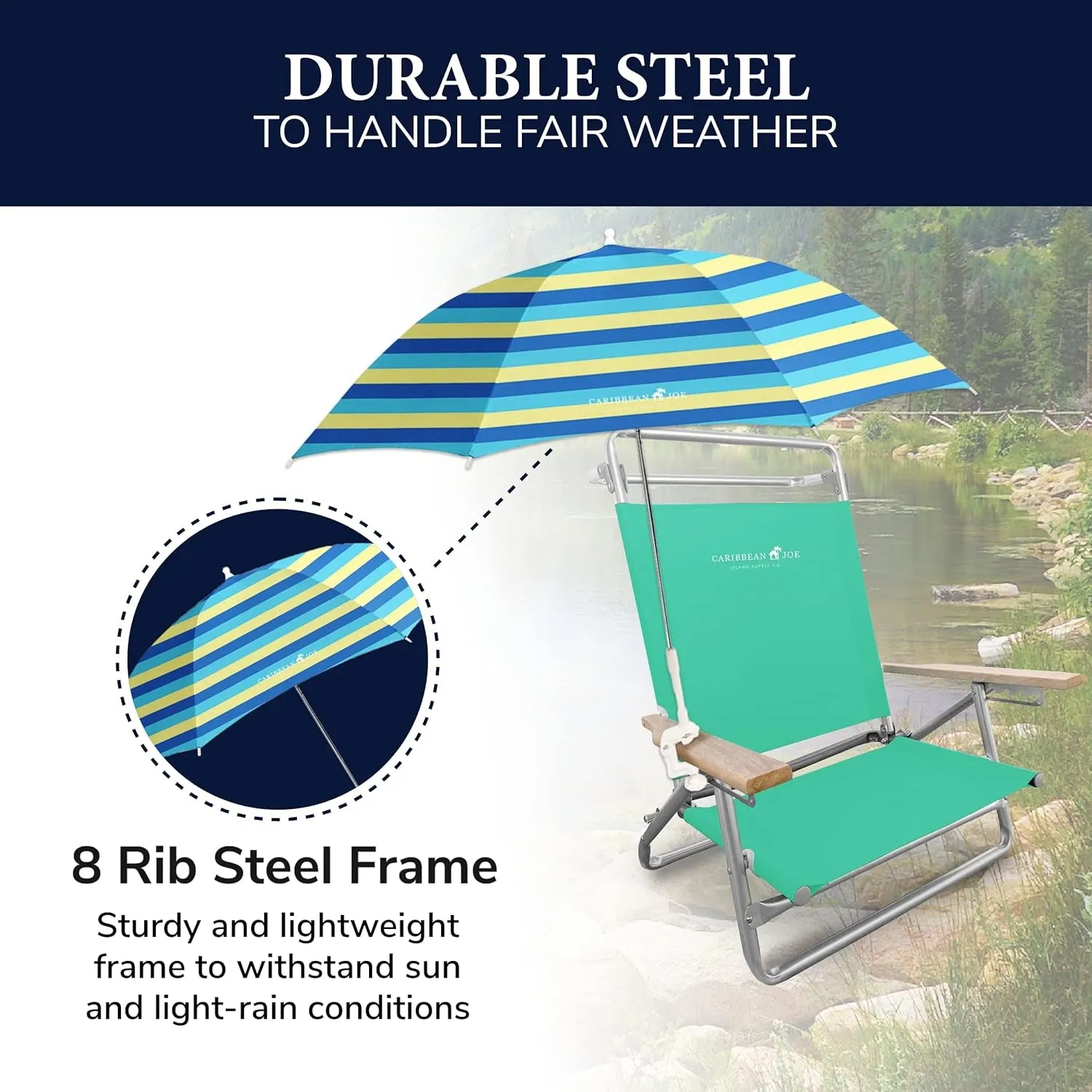 Caribbean Joe Beach Umbrella for Chair, Adjustable and Universal Clamp on Beach Umbrella with UV Protection, 48 Inch Arc